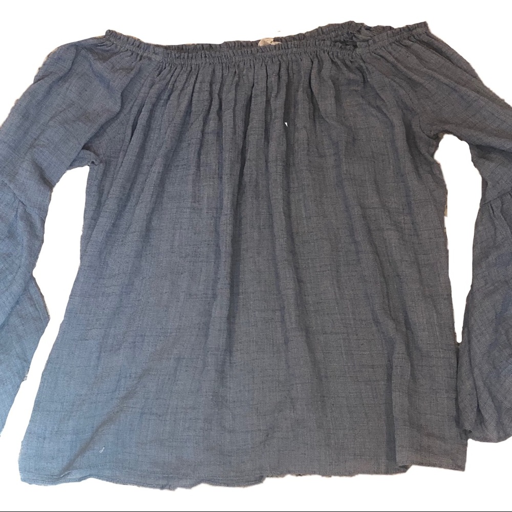 Grey-blue off the shoulder blouse wide sleeved